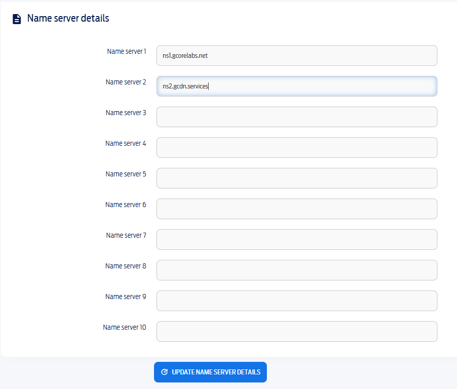 Fasthosts custom nameservers should GCore nameservers