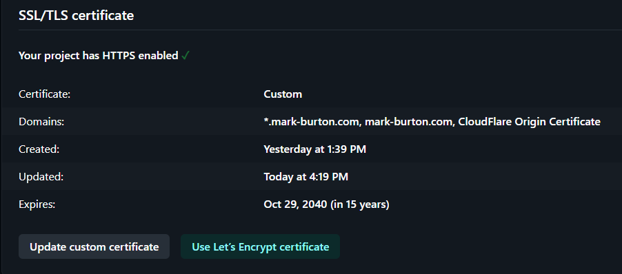 Netlify Domain Management Screen Let's Encrypt Certificate Request