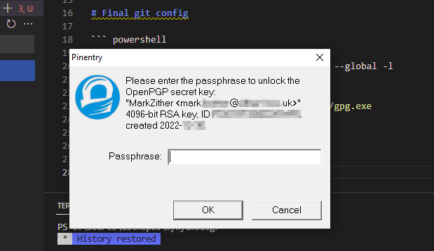 gpg prompt in VS Code